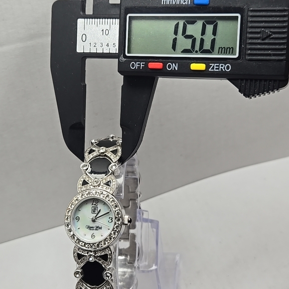 Victoria Wieck LADIES Watch Mother of Pearl Silver Tone & Black Enamel Crystals - Picture 5 of 9